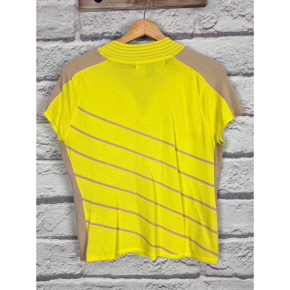 JAMIE SADOCK Women's M‎ Yellow Tan Striped Nylon Blend Performance Zip Golf Top - Picture 3 of 8
